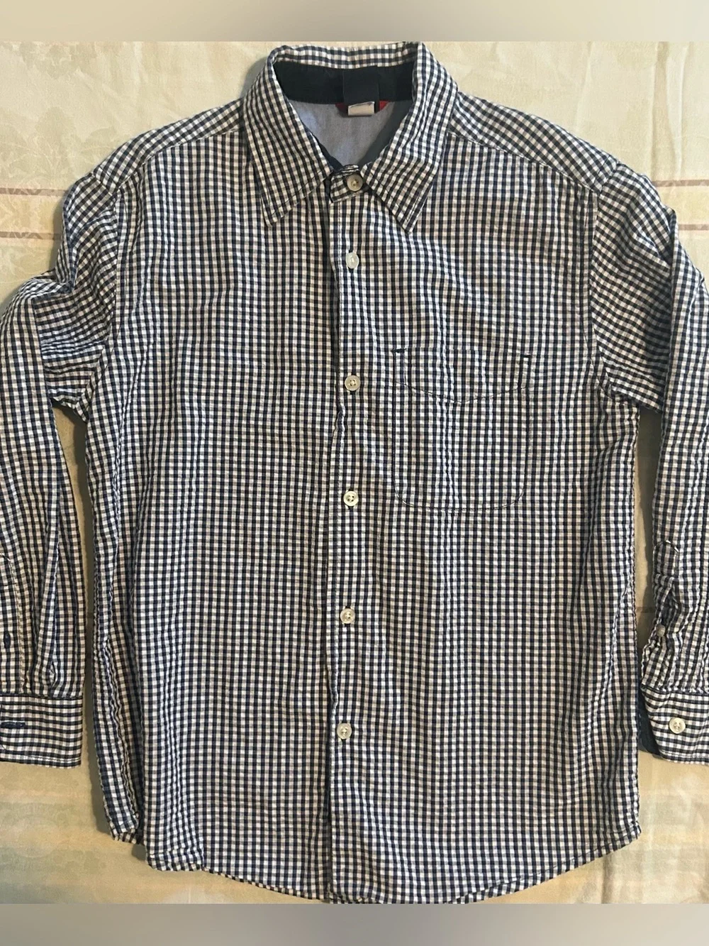 GAP Kids Boy’s Navy/White Gingham Seersucker Button-Down Long Sleeve M (7-8)